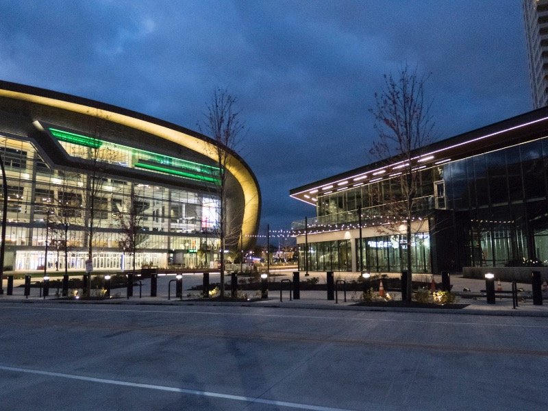 Fiserv Forum at dusk