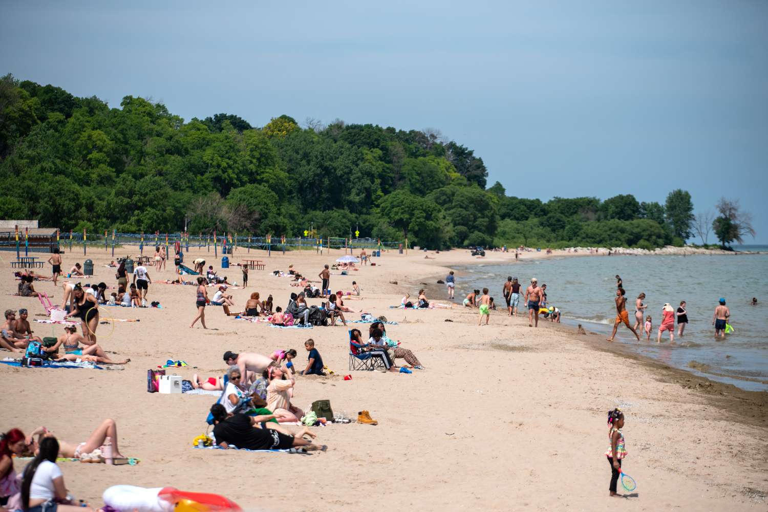 Crowded Lake Michigan beach in summer